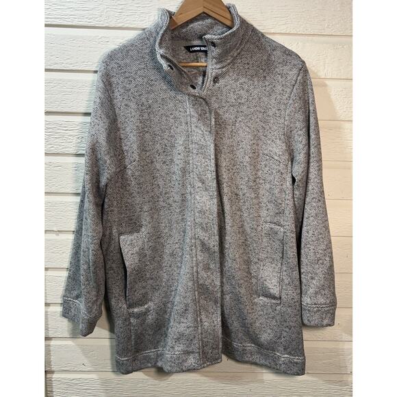 LAND'S END FLEECE JACKET GREY TWEED-LOOK PATTERN PETITE SIZE XL coat lands xl p - Picture 1 of 11